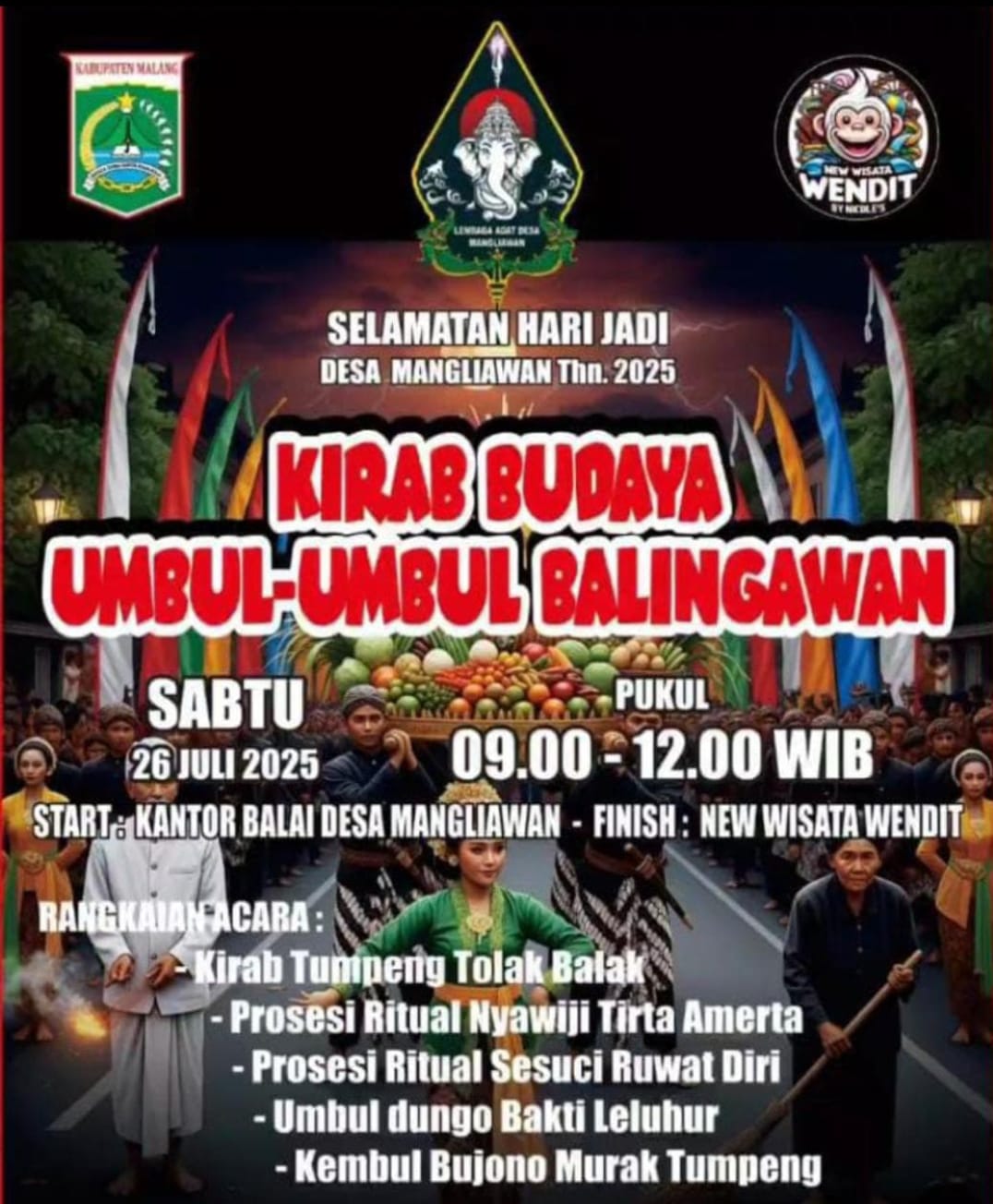 Kirab Budaya Umbul-Umbul Balingawan Merayakan Hari Jadi Desa Mangliawan tahun 2025